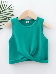 SHEIN Young Girl Twist Hem Solid Tank Top - Cadet Blue - View 1