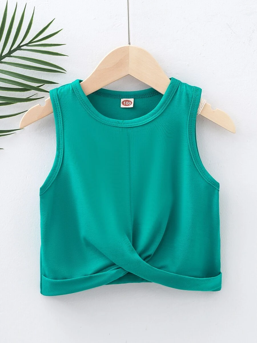 SHEIN Young Girl Twist Hem Solid Tank Top - Cadet Blue - View 1