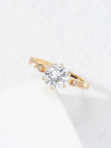 方晶鋯石裝飾戒指適合女士適合派對宴會婚禮 - 金黃色 - 查看 3