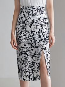 MOTF PREMIUM 100% SILK FLORAL MIDI SKIRT - Black and White - View 2