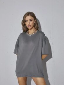 INAWLY T-shirt oversize à épaules tombantes et unicolore, unisexe