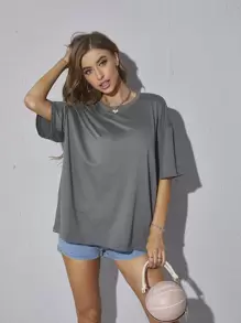 INAWLY T-shirt oversize à épaules tombantes et unicolore, unisexe