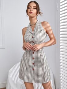 SHEIN Essnce 格紋印花前紐扣連衣裙 - 彩色 - 查看 4