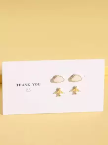 2pairs Cloud Design Stud Earrings - Multicolor - View 2