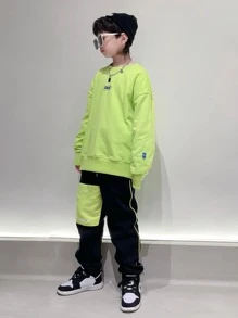 Boys Contrast Panel Letter Graphic Drawstring Thermal Lined Sweatpants - Black - View 3