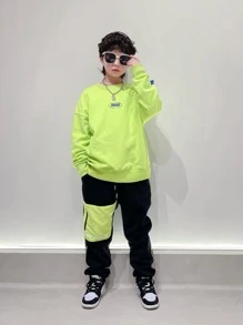 Boys Contrast Panel Letter Graphic Drawstring Thermal Lined Sweatpants - Black - View 7