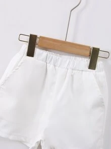 小男童雙色格子前蝴蝶結襯衫和短褲和帽