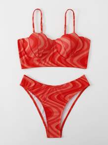 Bộ bikini nâng ngực họa tiết sò điệp in toàn thân kèm váy đi biển mùa hè - Màu Hồng  Dưa hấu - Xem 7