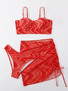 Bộ bikini nâng ngực họa tiết sò điệp in toàn thân kèm váy đi biển mùa hè - Màu Hồng  Dưa hấu - Xem 8