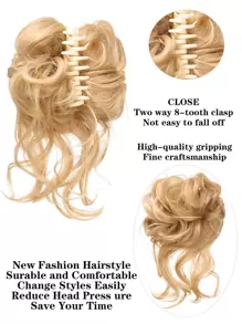 Short Curly Synthetic Hair Bun With Claw - Black - View 4