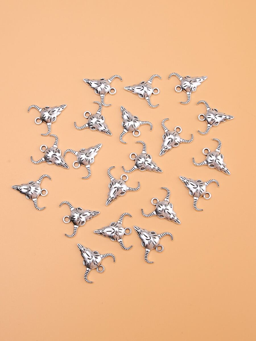 20pcs Cattle Head DIY Pendant - Ancient Silver - View 1