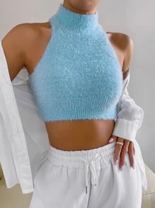 SHEIN Unity Áo dệt kim nữ màu trơn Giải trí - Màu xanh nhạt - Xem 1