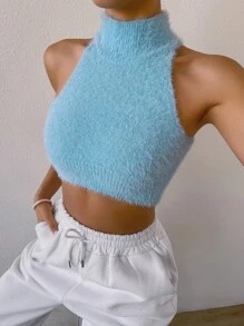 SHEIN Unity Áo dệt kim nữ màu trơn Giải trí - Màu xanh nhạt - Xem 8