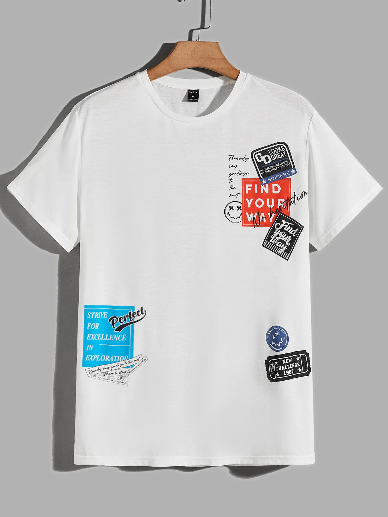 Manfinity VCAY 男士字母圖案T恤 - 白色 - 查看 1