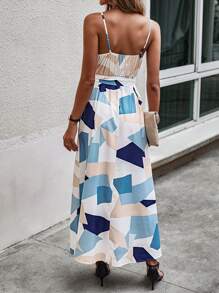 Geo Print Tulip Hem Belted Cami Dress - Multicolor - View 2