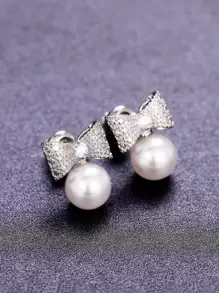 1 đôi Thanh lịch Khối Zirconia  & Ngọc trai Giả Bông tai stud Đối với phụ nữ Cho Ngày Lễ Tình Nhân Qủa tặng Lễ cưới Hôn ước Tiệc kỷ niệm Đồ trang sức - Bạc - Xem 1
