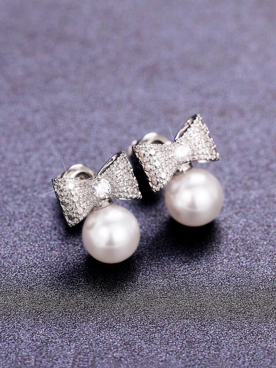 1 đôi Thanh lịch Khối Zirconia  & Ngọc trai Giả Bông tai stud Đối với phụ nữ Cho Ngày Lễ Tình Nhân Qủa tặng Lễ cưới Hôn ước Tiệc kỷ niệm Đồ trang sức - Bạc - Xem 1