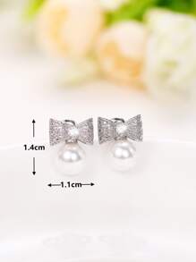 1 đôi Thanh lịch Khối Zirconia  & Ngọc trai Giả Bông tai stud Đối với phụ nữ Cho Ngày Lễ Tình Nhân Qủa tặng Lễ cưới Hôn ước Tiệc kỷ niệm Đồ trang sức - Bạc - Xem 4