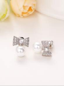 1 đôi Thanh lịch Khối Zirconia  & Ngọc trai Giả Bông tai stud Đối với phụ nữ Cho Ngày Lễ Tình Nhân Qủa tặng Lễ cưới Hôn ước Tiệc kỷ niệm Đồ trang sức - Bạc - Xem 5