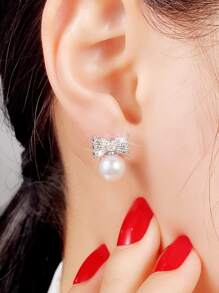 1 đôi Thanh lịch Khối Zirconia  & Ngọc trai Giả Bông tai stud Đối với phụ nữ Cho Ngày Lễ Tình Nhân Qủa tặng Lễ cưới Hôn ước Tiệc kỷ niệm Đồ trang sức - Bạc - Xem 6