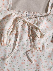 SHEIN WYWH Tie Neck Shirred Back Ditsy Floral Top - White - View 4