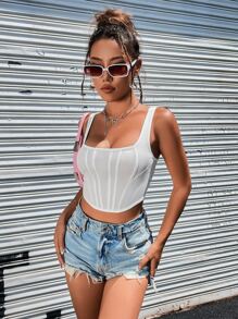 SHEIN Unity Top tank con costura delantera bajo asimétrico - Blanco - Ver 4