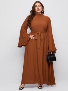 Modelyn Váy thắt lưng bèo nhún cỡ lớn - màu nâu - Xem 1