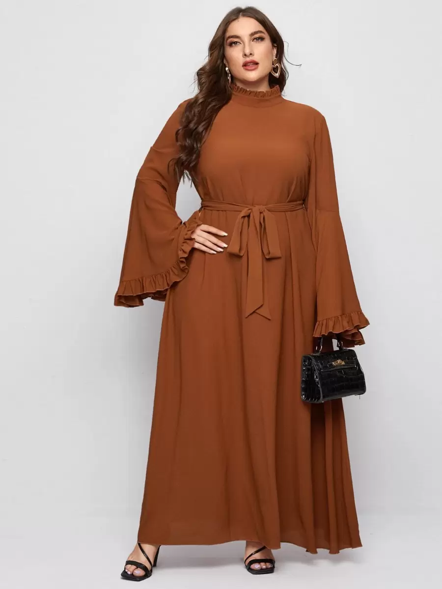 Modelyn Váy thắt lưng bèo nhún cỡ lớn - màu nâu - Xem 1