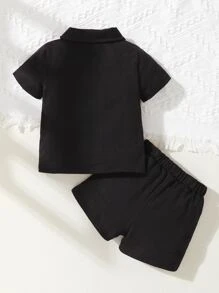 男嬰格紋POLO衫和翻蓋口袋補丁貼短褲 - 黑色 - 查看 2