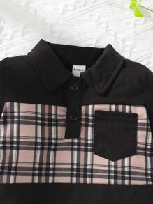 男嬰格紋POLO衫和翻蓋口袋補丁貼短褲 - 黑色 - 查看 3