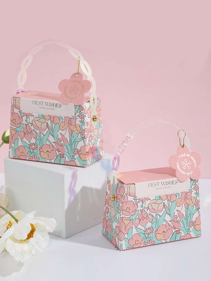 1pc Wedding Favor Box With Handle, Popular Gift Box For Wedding/Party Candy Packing - Baby Pink - View 1