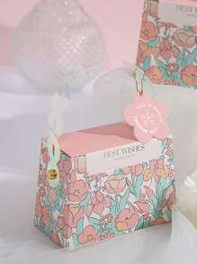 1pc Wedding Favor Box With Handle, Popular Gift Box For Wedding/Party Candy Packing - Baby Pink - View 2