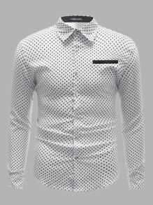 GENTILAND 男士波點圖案襯衫 - 白色 - 查看 1