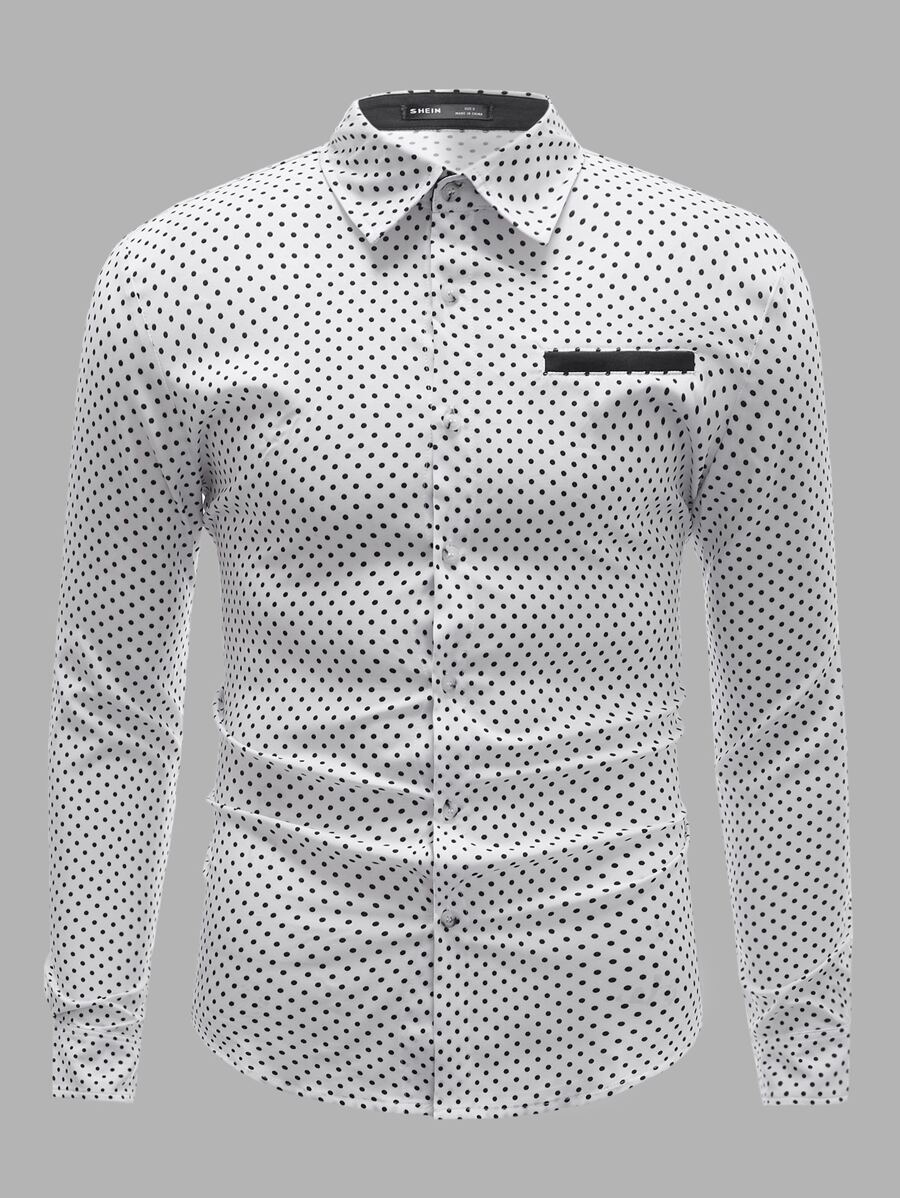 GENTILAND 男士波點圖案襯衫 - 白色 - 查看 1