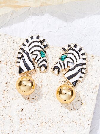 水鑽和珠子裝飾斑馬紋耳墜