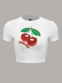 SHEIN EZwear Áo thun 90s Quả cherry & Đồ họa Chữ cái - trắng - Xem 1