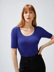 MOTF PREMIUM Top 100% sedoso tejido de canalé - Azul - Ver 1