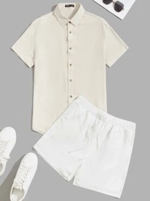 Manfinity Men Solid Shirt & Slant Pockets Shorts - Multicolor - View 1