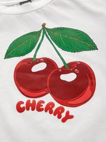 SHEIN EZwear Áo thun 90s Quả cherry & Đồ họa Chữ cái - trắng - Xem 3