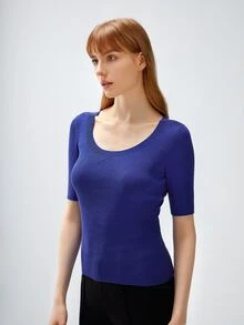 MOTF PREMIUM Top 100% sedoso tejido de canalé - Azul - Ver 3