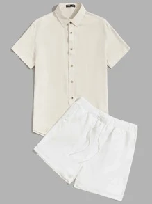 Manfinity Men Solid Shirt & Slant Pockets Shorts - Multicolor - View 5