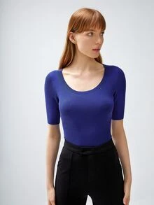 MOTF PREMIUM Top 100% sedoso tejido de canalé - Azul - Ver 6