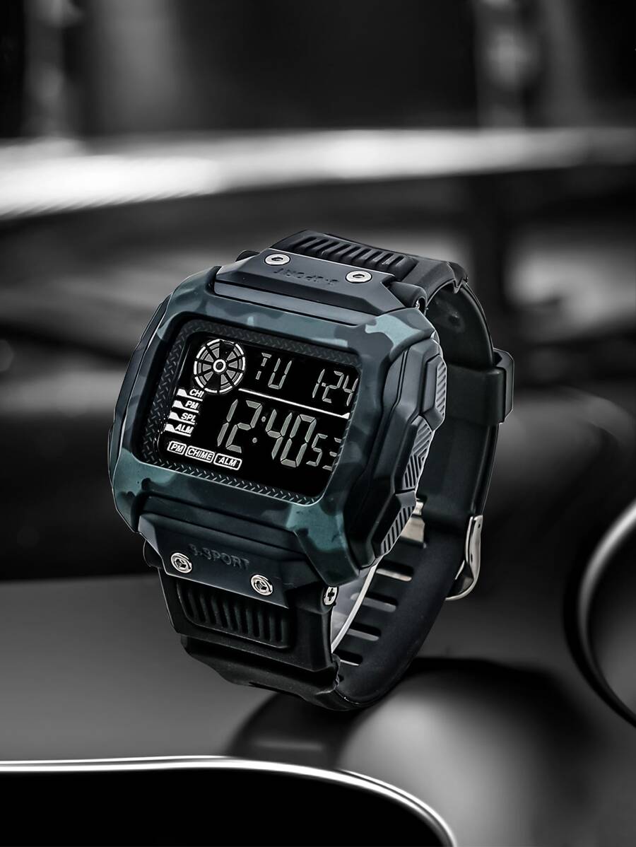 TOMI Reloj deportivo electrónico cuadrado personalizado para hombres con camuflaje seco - Negro - Ver 1
