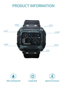 TOMI Reloj deportivo electrónico cuadrado personalizado para hombres con camuflaje seco - Negro - Ver 6