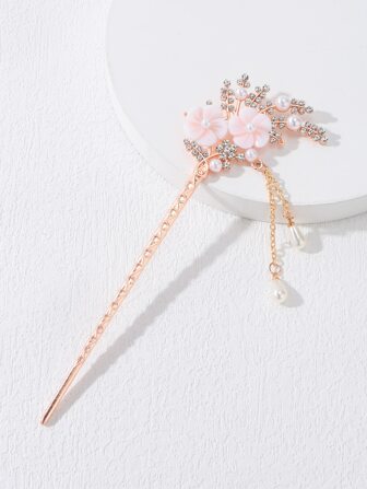 Flower & Rhinestone Decor Hair Pin Elegant