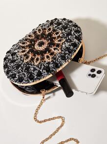 Glamorous Glitter Bling, Sequin, Luxury, Shiny Mini Allover Rhinestone Decor Box Bag Evening Bag, Dinner Bag Faux Pearl, Rhinestone, Flower, Crystal Decor For Party Girl, Woman, Bride Perfect for Party, Wedding, Prom, Dinner/Banquet, For Cocktail - Black - View 5