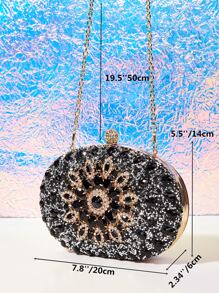 Glamorous Glitter Bling, Sequin, Luxury, Shiny Mini Allover Rhinestone Decor Box Bag Evening Bag, Dinner Bag Faux Pearl, Rhinestone, Flower, Crystal Decor For Party Girl, Woman, Bride Perfect for Party, Wedding, Prom, Dinner/Banquet, For Cocktail - Black - View 6