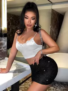 SHEIN SXY Summer  High Waist Glitter Bodycon Skirt - Black - View 4