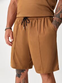 Manfinity Men Plus Solid Tee & Slant Pocket Shorts - Brown - View 5