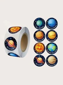 1roll Solar System Planet Paper Sticker Outer Space Birthday Party Decor Sealing Label Kids Astronomy DIY Paper Tag Back To School - Multicolor - View 1